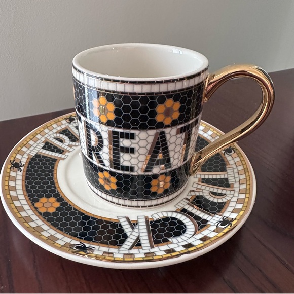 Anthropologie The Bistro Tile Stoneware Espresso Cup: Halloween Edition - Picture 3 of 9
